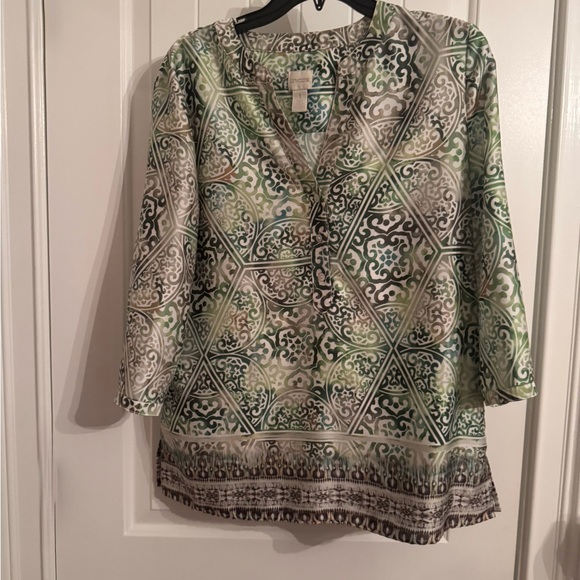 Chico's Tops - Chico's Green and Cream Patterned Blouse